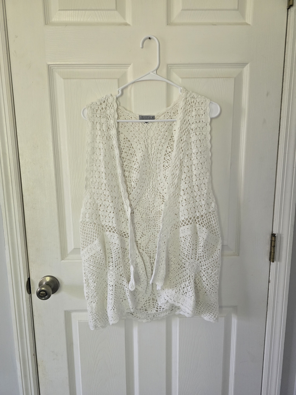 White Crochet Lace Open Front Vest Size XL